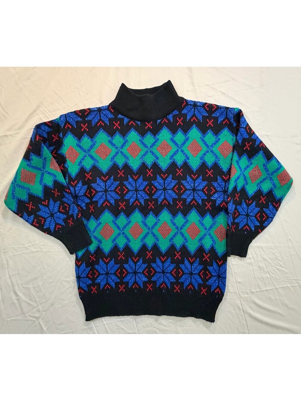 Vintage Simsbury Sweater Womens S Fair Isle Metallic Lurex Mock Neck